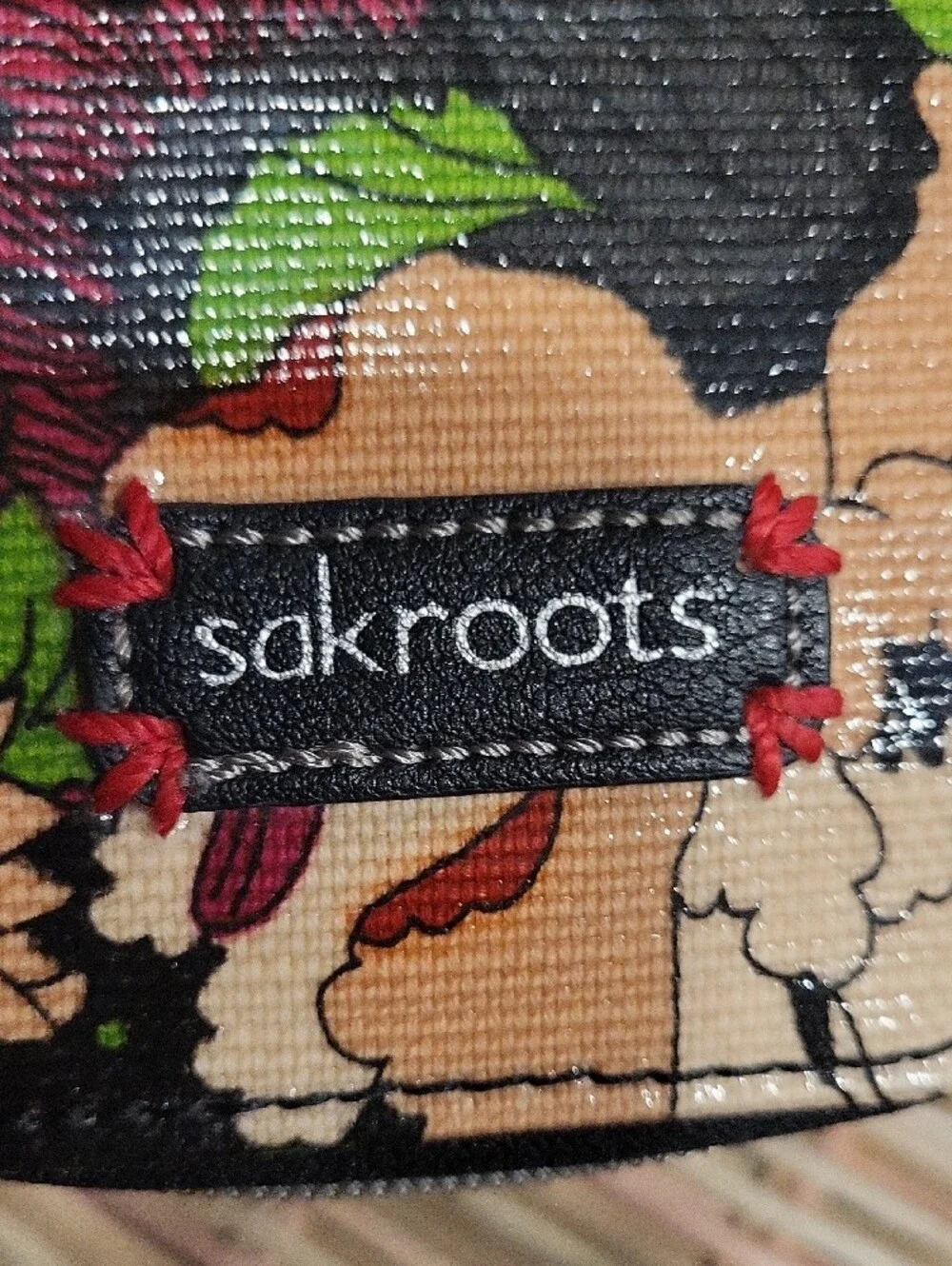 Sakroots Black Floral Zipper Phone Wallet Case with Green & Red Accents